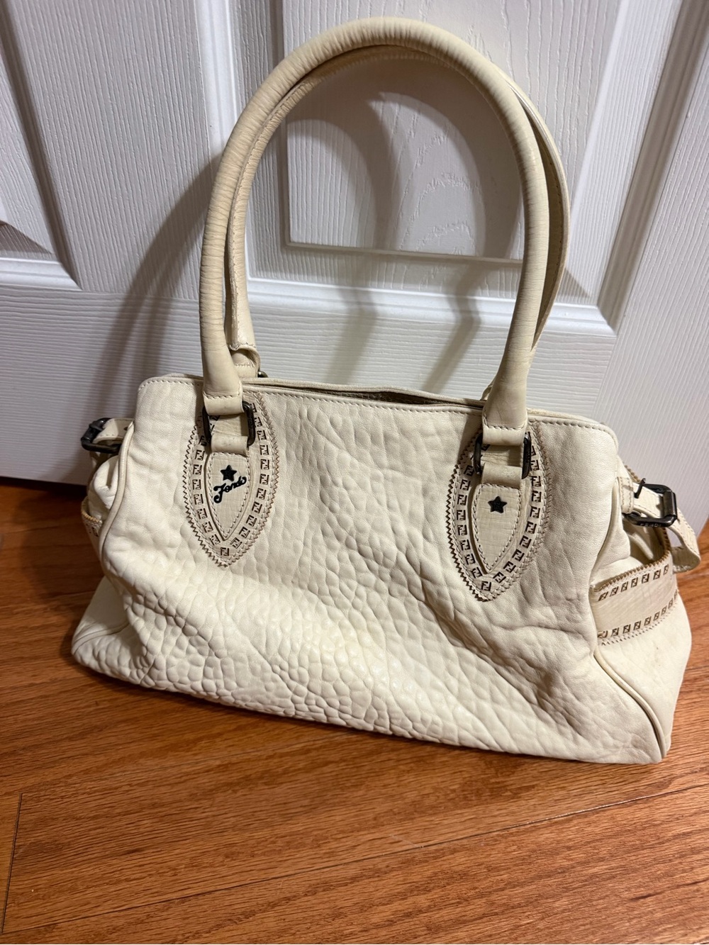 Fendi Etniko Medium de Jour Bag Cream Leather Shoulder Bag with Stud